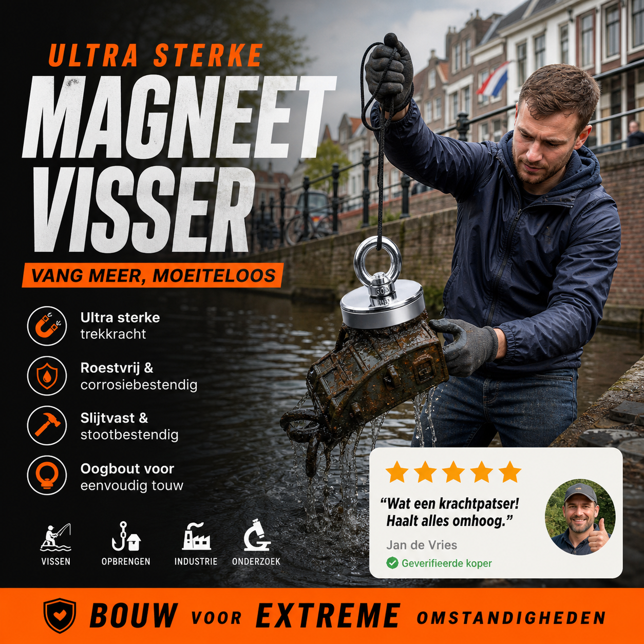 🧲 50% korting op reddingsmagneet voor diep water – trekt ijzeren voorwerpen uit vijvers, sloten en putten, met touw.