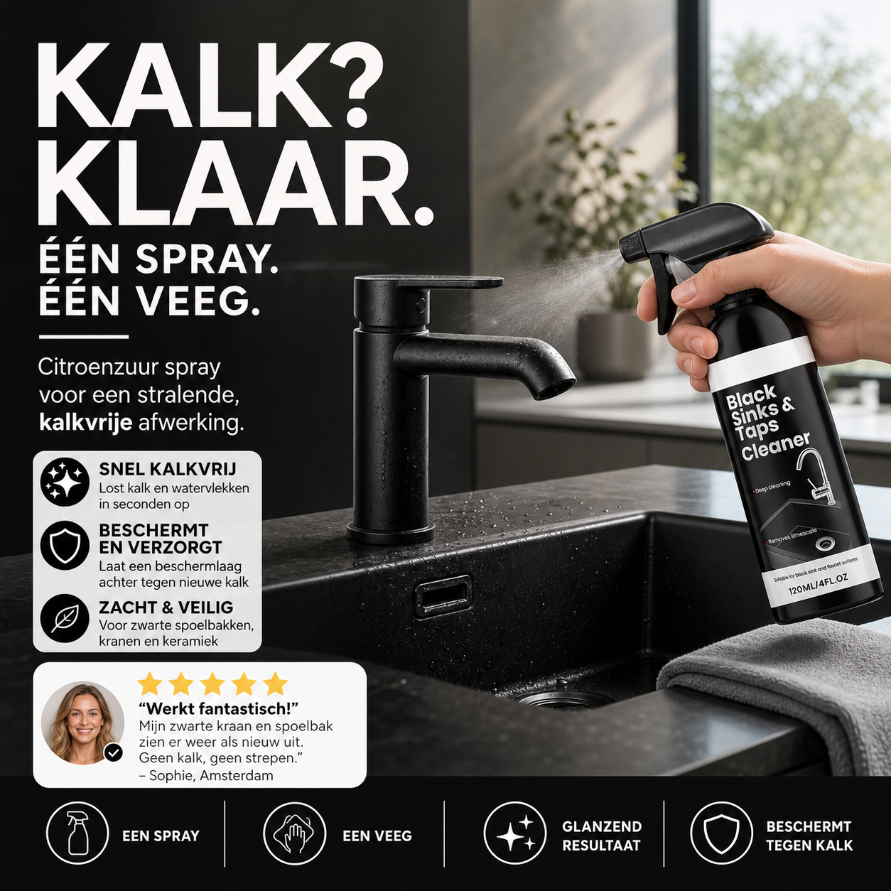 🛁 NU 50% korting! Badkamerreiniger – kalk & watervlekken weg, schrobvrij, voor kranen, wastafels & douche. ✨🧼