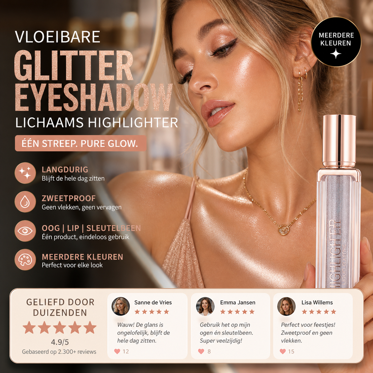 ✨ 50% korting! Vloeibare glitteroogschaduw – multi-purpose, langhoudend & lichtgewicht. Creëer stralende looks in 1 beweging! 🎨💖