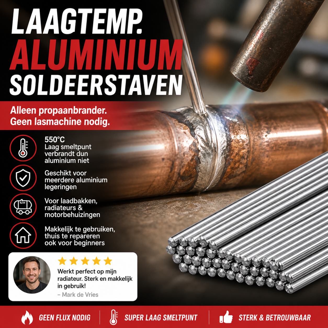 ⭐ 50% korting! Lage-temperatuur lasstaven – fluxkern, geen lasapparaat nodig. Repareer metaal snel & sterk met alleen een brander! 🔥🛠️