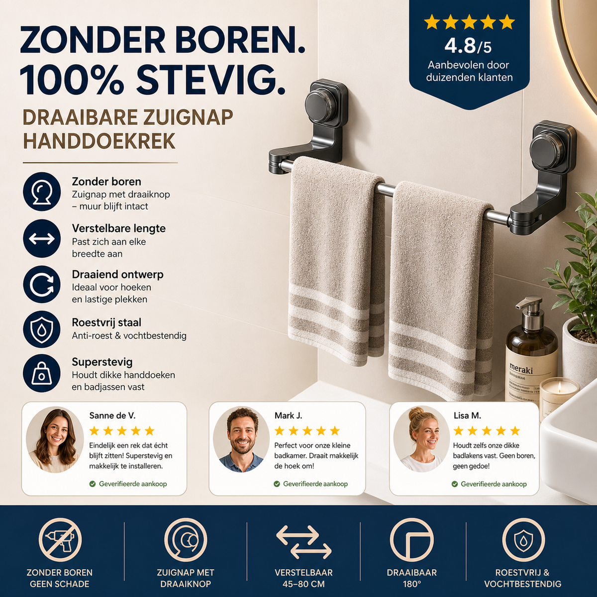 🚿 50% korting! Zuignap multifunctionele houder – hangt handdoeken, badjassen, kleding & tassen. Sterk, zonder boren & overal te gebruiken! ✨🧥