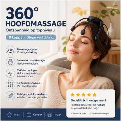 🧠 50% korting! Hoofdhuidmassageapparaat – 8 koppen, 360° massage, 4 modi & draagbaar. Ontspan overal & verbeter uw slaap! ⚡💆‍♂️