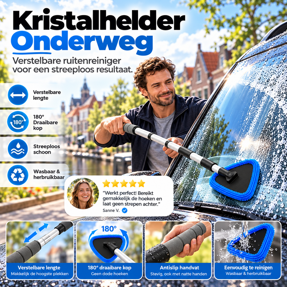 Magnetische autoruitreiniger met twee onderdelen | Reinigingsset voor autoruiten zonder strepen