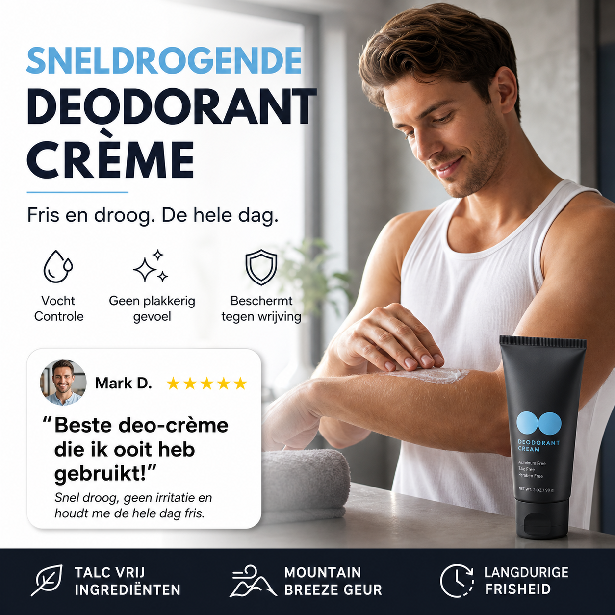 🧴 50% korting op sneldrogende deodorantcrème – 48u bescherming, voorkomt geur en zweet, zonder plakkerig gevoel.