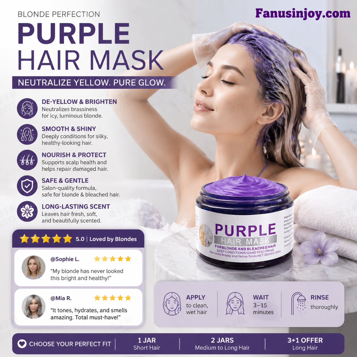 👱‍♀️💜 50% KORTING! Stop met het zien van oranje vlekken in je dure blonde coupe! Dit paarse masker neutraliseert ongewenste warme tinten, hydrateert intensief en geeft je haar die koele, salon-frisse glans terug!