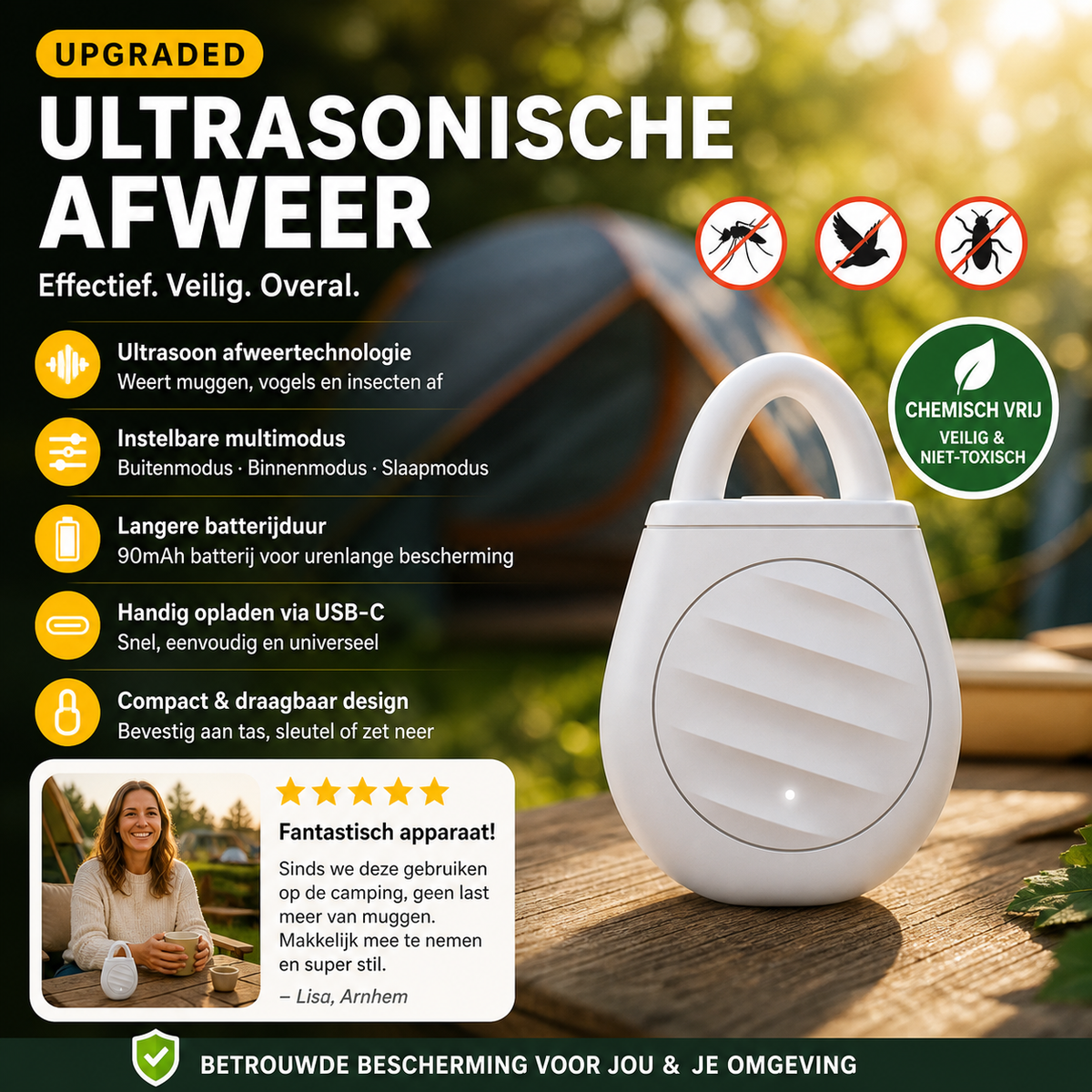 🐦 50% korting! Draagbare ultrasone vogelverjager – houdt vogels, ongedierte & sprinkhanen weg. Compact & handig voor onderweg! ✨🔊