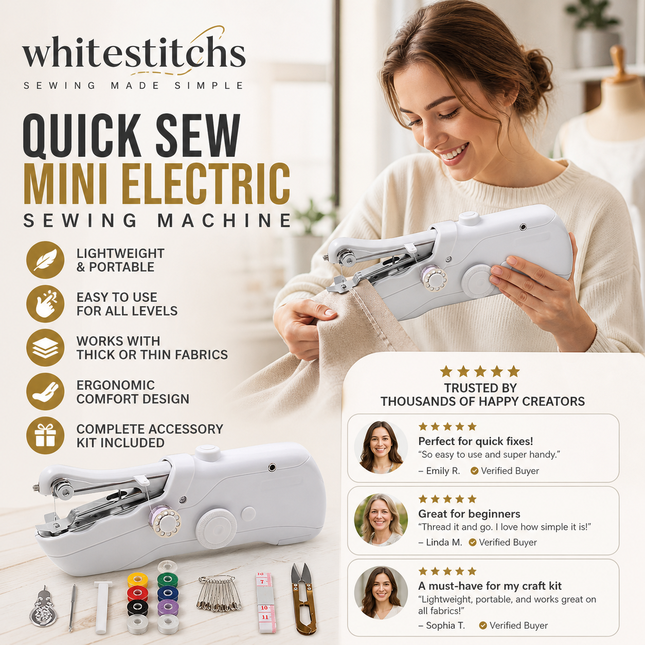 🧵 Mini Elektrische Naaimachine – Lichtgewicht, Draagbaar & Eenvoudig in Gebruik! ✨