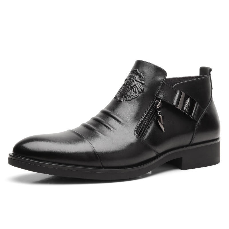 👞 Gratis levering 👞 Lederen enkellaarzen met Double Side Zipper en puntige uiteinden voor mannen