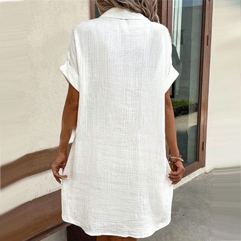 ✨Zomerse halflange jurk voor dames – luchtig, flatterend en nonchalant elegant! Lichte jurk met knoopsluiting en zakken☀️