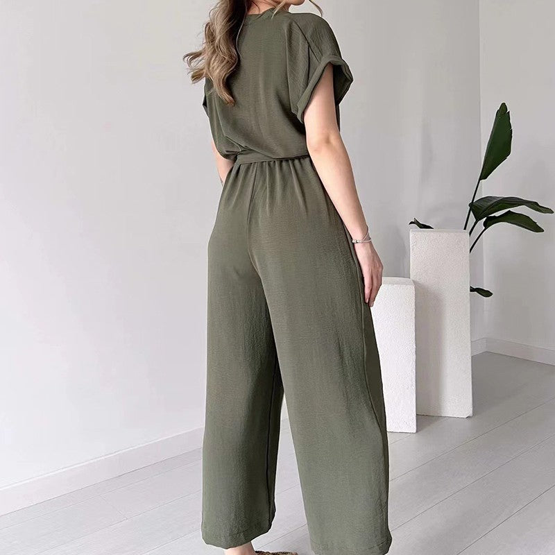 【🎊2024 Nieuwe producten】💖Casual dames jumpsuit met korte mouwen en V-hals