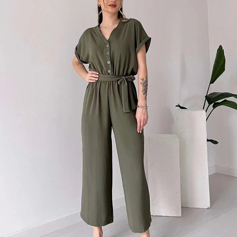 【🎊2024 Nieuwe producten】💖Casual dames jumpsuit met korte mouwen en V-hals