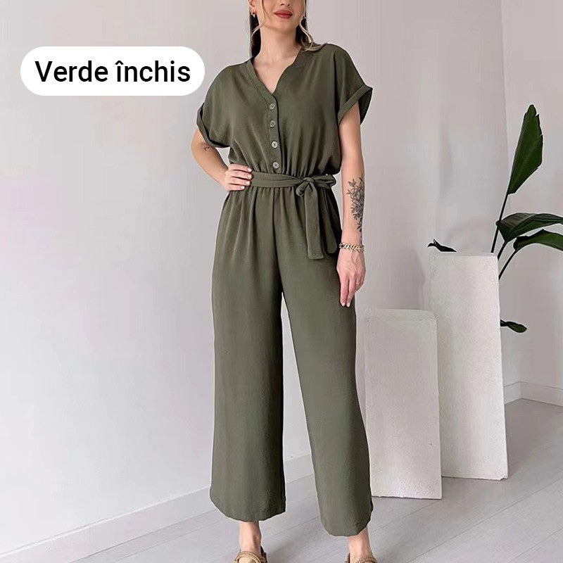 【🎊2024 Nieuwe producten】💖Casual dames jumpsuit met korte mouwen en V-hals