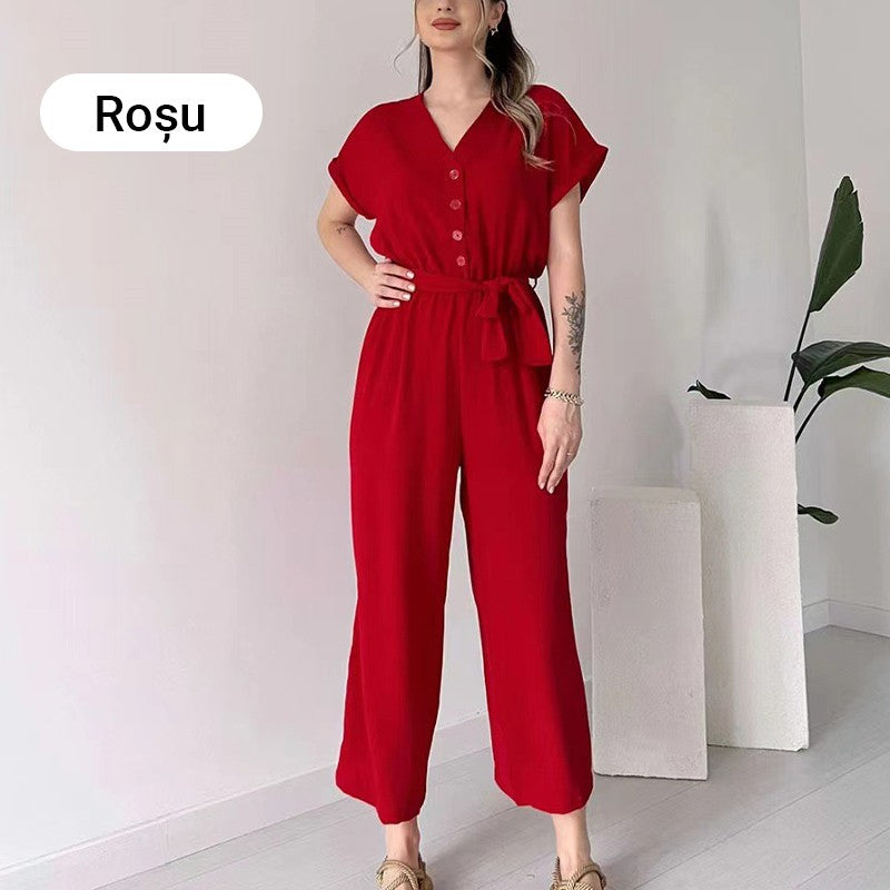 【🎊2024 Nieuwe producten】💖Casual dames jumpsuit met korte mouwen en V-hals