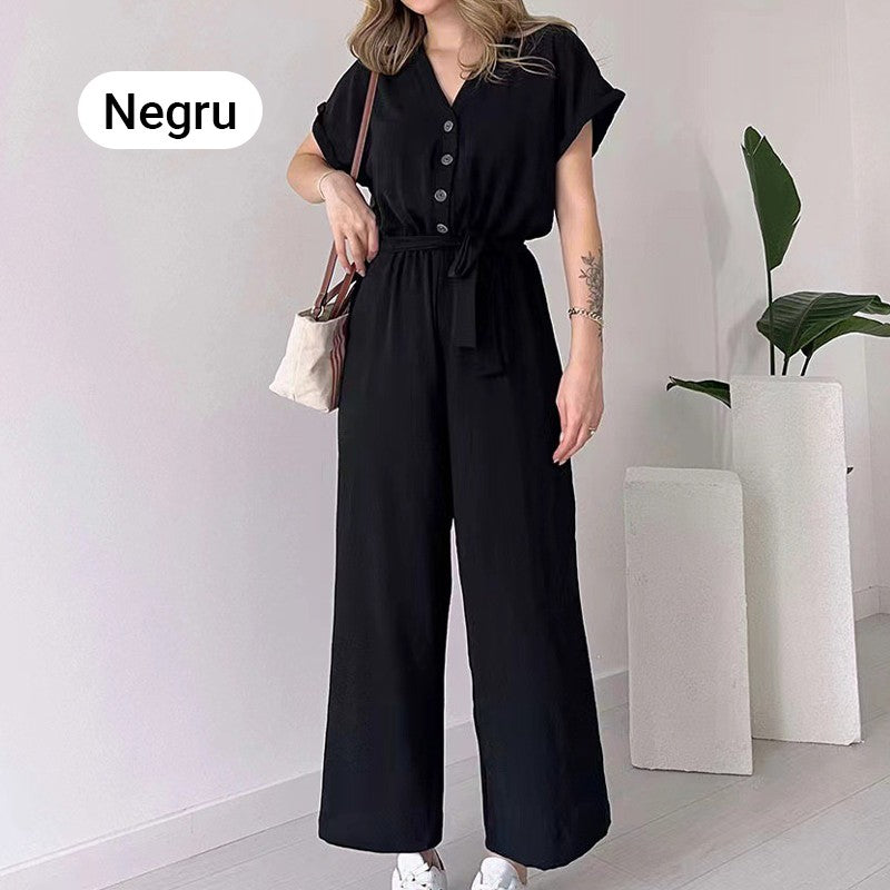 【🎊2024 Nieuwe producten】💖Casual dames jumpsuit met korte mouwen en V-hals