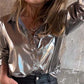 ✨ Dameshemd met glanzend metallic lederen knoopsluiting