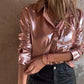 ✨ Dameshemd met glanzend metallic lederen knoopsluiting