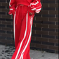 V-hals Sweatshirt & Broek met Wijde Pijpen 2-Delige Set