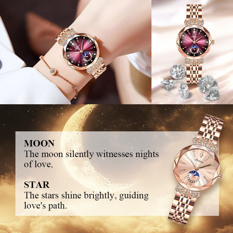 🎀60% KORTING Nieuwjaarsuitverkoop🎀 Modieuze Diamant Maan en Ster Horloge voor Dames