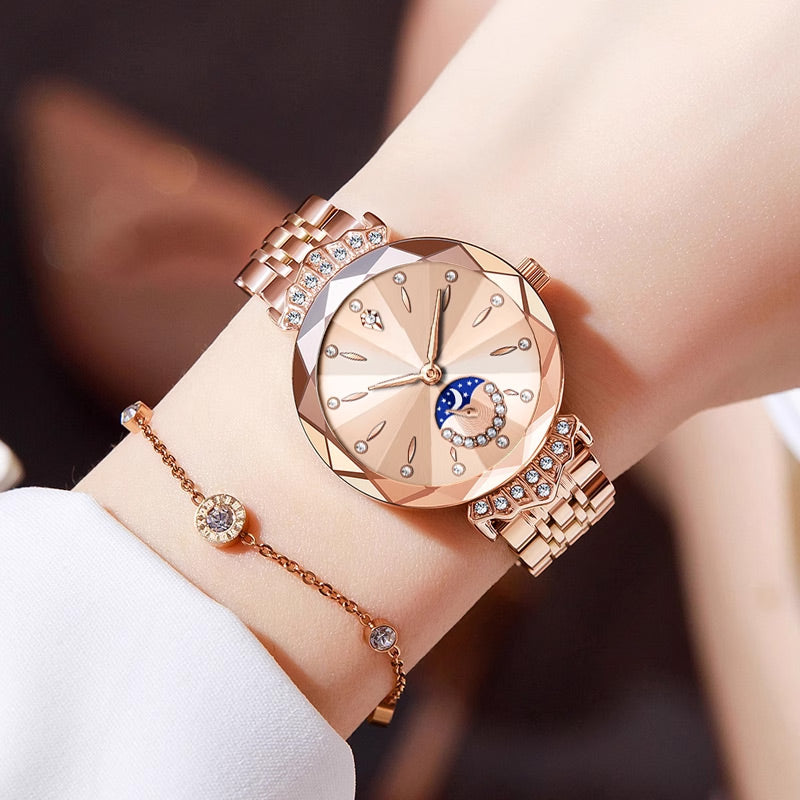 🎀60% KORTING Nieuwjaarsuitverkoop🎀 Modieuze Diamant Maan en Ster Horloge voor Dames