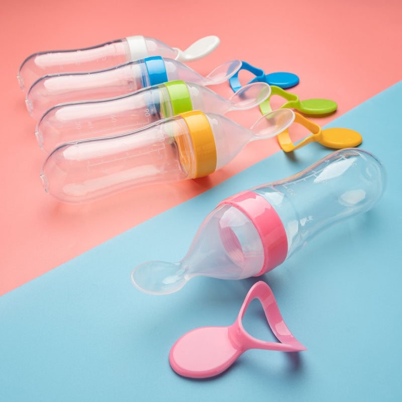👼 Knijpbare Babyvoedingsfles met Lepel