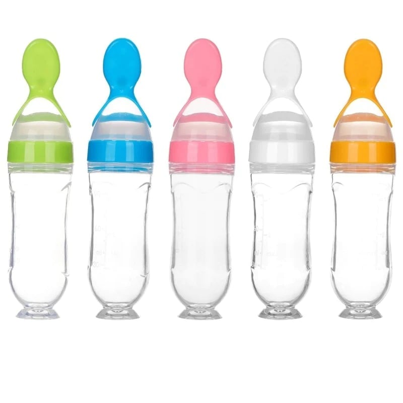 👼 Knijpbare Babyvoedingsfles met Lepel