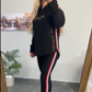 Vrouwen Lange Mouwen Gestreepte Casual Hooded Top&broek