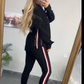 Vrouwen Lange Mouwen Gestreepte Casual Hooded Top&broek