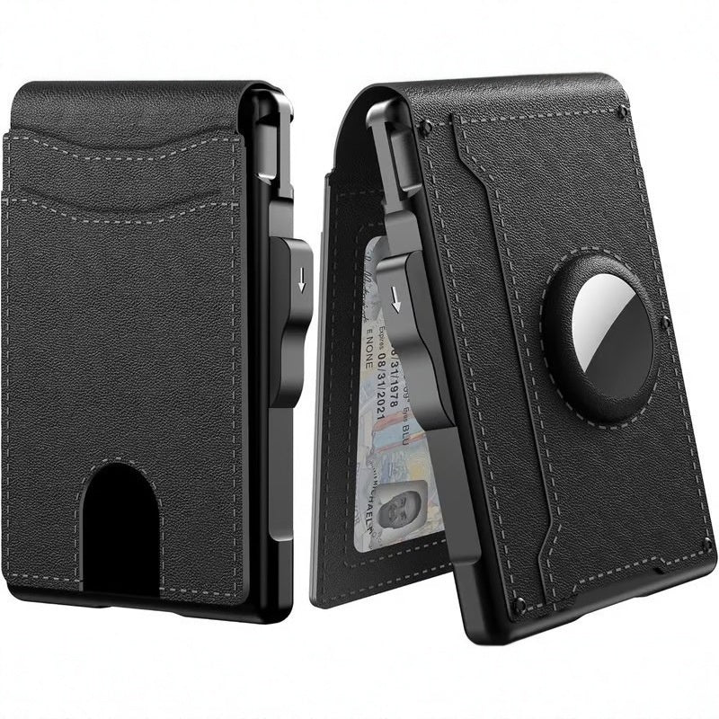 🔥Portemonnee voor mannen - met Pop Up Aluminium Case Geldclip Slanke lederen sleuven creditcard houder RFID Blokkeren Bifold Minimalistische portemonnee