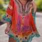 Asymmetrische damesjurk met V-hals en losse snit