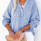 💖Beperkte Uitverkoop 60% UIT💖Women's Casual Gaas Knoop Hals Lange Mouw Blouse