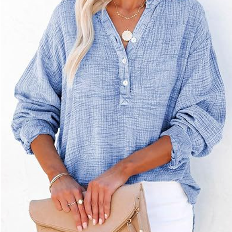 💖Beperkte Uitverkoop 60% UIT💖Women's Casual Gaas Knoop Hals Lange Mouw Blouse