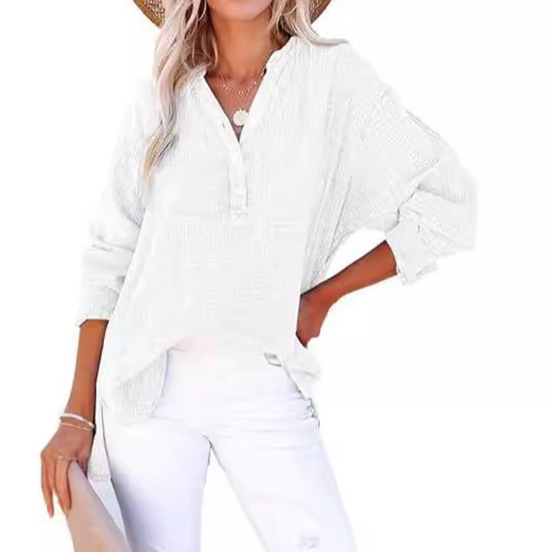 💖Beperkte Uitverkoop 60% UIT💖Women's Casual Gaas Knoop Hals Lange Mouw Blouse