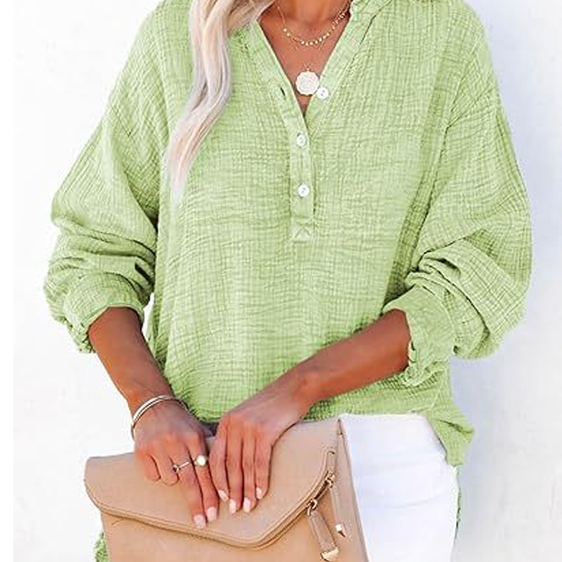 💖Beperkte Uitverkoop 60% UIT💖Women's Casual Gaas Knoop Hals Lange Mouw Blouse