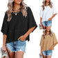 👕 Effen patchwork T-shirt met 5-punts mouwen – losse fit, uniek design, stijlvolle blikvanger! ✨
