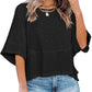 👕 Effen patchwork T-shirt met 5-punts mouwen – losse fit, uniek design, stijlvolle blikvanger! ✨