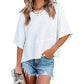 👕 Effen patchwork T-shirt met 5-punts mouwen – losse fit, uniek design, stijlvolle blikvanger! ✨
