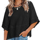 👕 Effen patchwork T-shirt met 5-punts mouwen – losse fit, uniek design, stijlvolle blikvanger! ✨