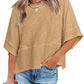 👕 Effen patchwork T-shirt met 5-punts mouwen – losse fit, uniek design, stijlvolle blikvanger! ✨