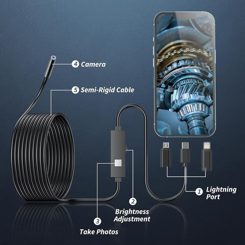 📱 50% korting! Endoscoopcamera 200W HD – 8mm sonde, Type-C & Lightning, waterdicht & plug & play. Inspecteer moeilijk bereikbare plekken moeiteloos! 🔍✨