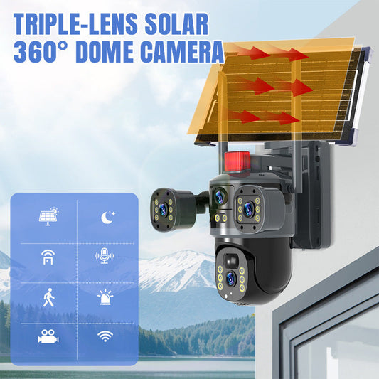 💥2025 Nieuwe Hot Sale🎥 Triple-Lens Solar 360° Dome Camera✈️ gratis verzending