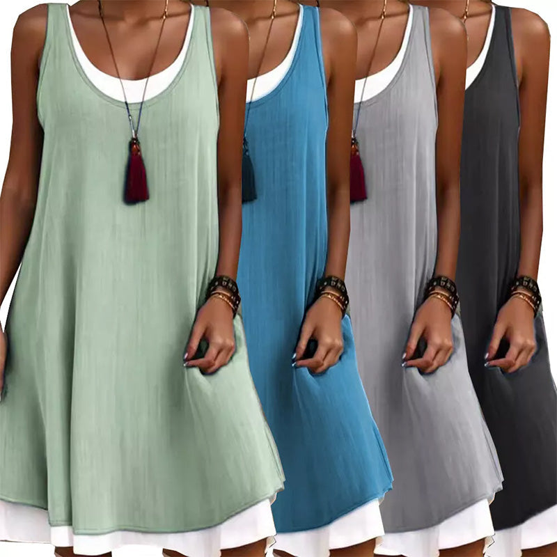Laatste dag uitverkoop 50% korting💃 Casual losse mouwloze nep-tankjurk voor dames