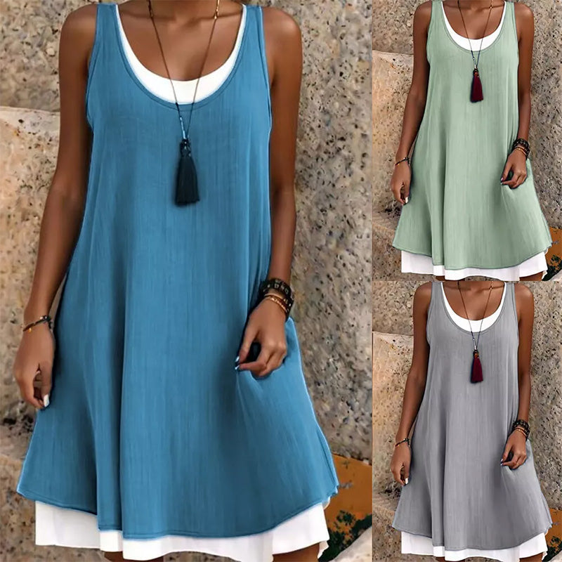 Laatste dag uitverkoop 50% korting💃 Casual losse mouwloze nep-tankjurk voor dames