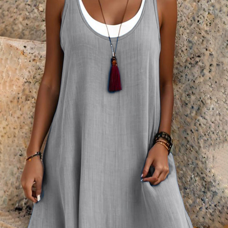 Laatste dag uitverkoop 50% korting💃 Casual losse mouwloze nep-tankjurk voor dames