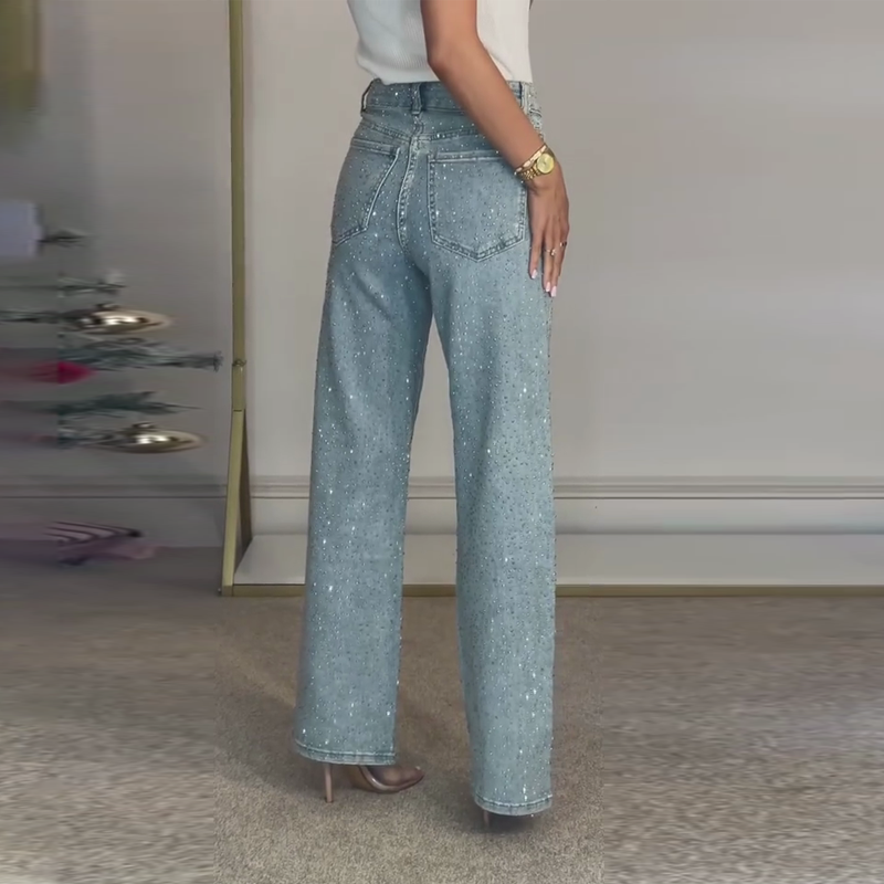 🔥Jeans met rechte pijpen en strass-steentjes