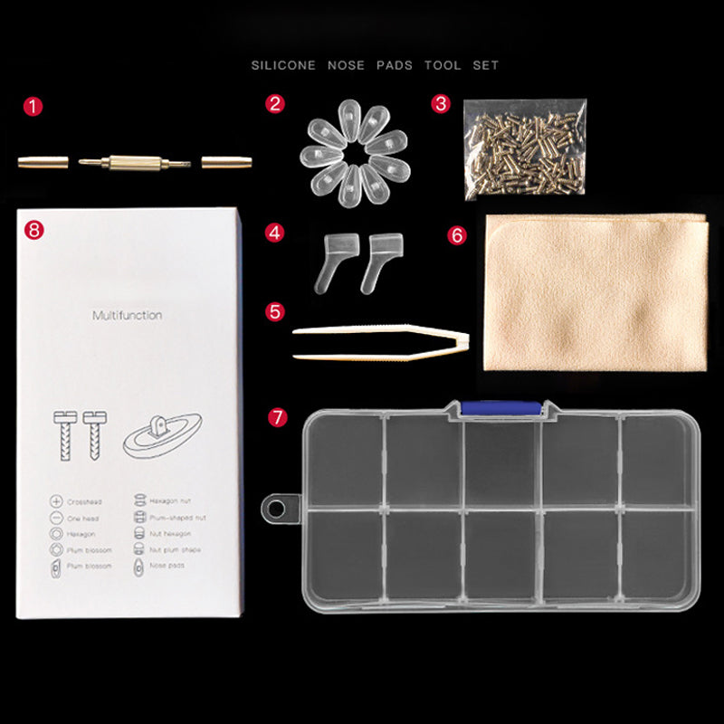 🛠️ Reparatieset voor brillenneussteunen – incl. schroevendraaier, past op alle brillen.