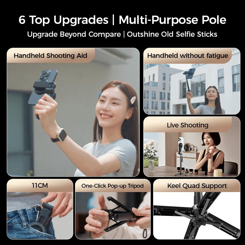 📸 4-in-1 Magnetische Selfiestick met 360° Rotatie – Eén gadget voor al je foto’s, video’s & vlogs!