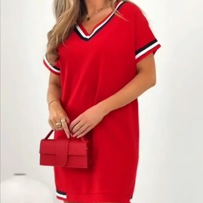 💞V-neck kleurblokkerende midi-jurk💃