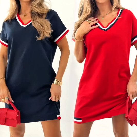 💞V-neck kleurblokkerende midi-jurk💃