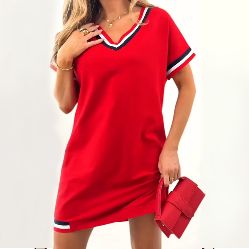 💞V-neck kleurblokkerende midi-jurk💃