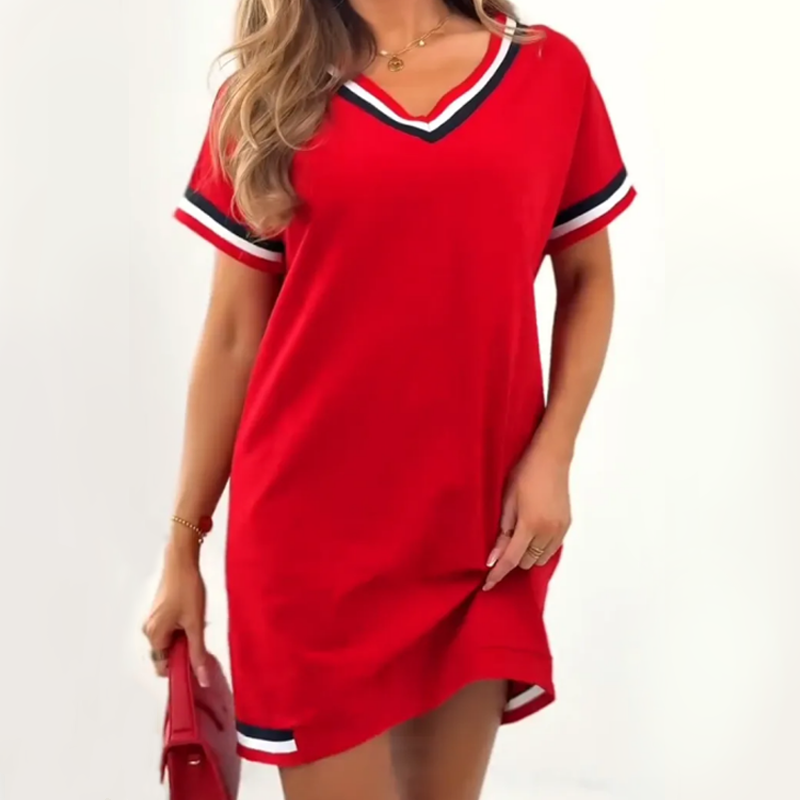 💞V-neck kleurblokkerende midi-jurk💃